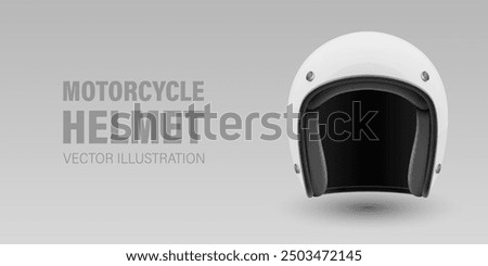 Vector 3d Realistic Blank White Glossy Classic Vintage Open-Face Motorbike Helmet Design Template for Mockup. Front View. Motorcycle Helmet Icon, Closeup, Isolated