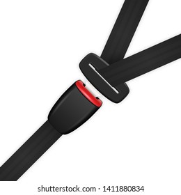Vector 3d Realistic Blocked Passenger Seat Belt Clopeup Isolated on White Backgroud. Design Template. Top View. Transport Safety Concept