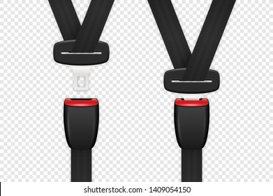 Vector 3d Realistic Blocked and Unblocked Passenger Seat Belt Set Clopeup Isolated on Transparent Backgroud. Design Template. Top View. Transport Safety Concept