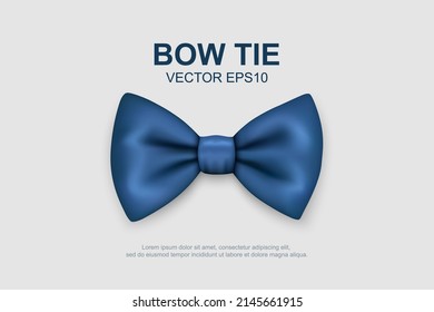 Vector 3d Realistic Blue Bow Tie Icon Closeup Isolated on White Background. Silk Glossy Bowtie, Tie Gentleman. Mockup, Design Template. Bow tie for Man. Mens Fashion, Fathers Day Holiday