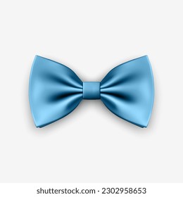 Vector 3d Realistic Blue Bow Tie Icon Closeup Isolated on White Background. Silk Glossy Bowtie, Tie Gentleman. Mockup, Design Template. Bow tie for Man. Mens Fashion, Fathers Day Holiday