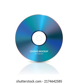 Vector 3d Realistic Blue CD, DVD on White with Reflection. CD Design Template for Mockup, Copy Space. Compact Disk Icon, Front View