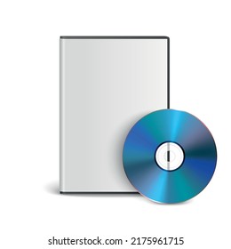 Vector 3d Realistic Blue CD, DVD mit Gehäuse einzeln auf Weiß. CD-Box, Packaging Design Template für Mock-up. Kompaktes Disk-Symbol mit Plastikabdeckung, Draufsicht