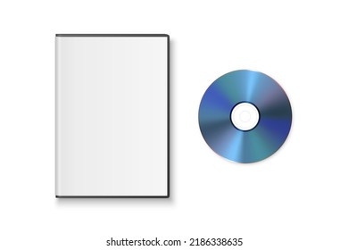 Vector 3d Realistic Blue CD, DVD with Plastic Case Isolated on White. CD Box, Packaging Design Template for Mockup. Compact Disk and Packaging Icon, Top View