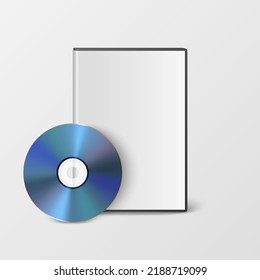 Vector 3d Realistic Blue CD, DVD with Case Isolated on White. CD Box, Packaging Design Template for Mockup. Compact Disk Icon, Front View