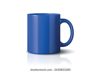 Vector 3d Realistic Blue Coffee Mug Icon. Blank Ceramic Cup Template, Drinkware Illustration for Branding, Merchandise, Promotional Products, Cafe Design Mockup, Kitchenware Graphic, Tea Cup Symbol