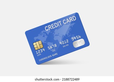Vector 3d Realistic Blue Credit Card on White Background. Design Template of Plastic Credit or Debit Card. Credit Card Payment Concept. Front View