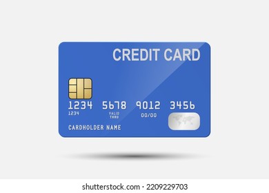 Vector 3d Realistic Blue Credit Card Isolated. Design Template of Plastic Credit or Debit Card for Mockup, Branding. Credit Card Payment Concept. Front View