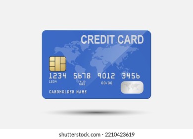 Vector 3d Realistic Blue Credit Card Isolated. Design Template of Plastic Credit or Debit Card for Mockup, Branding. Credit Card Payment Concept. Front View
