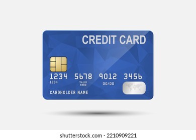 Vector 3d Realistic Blue Credit Card Isolated. Design Template of Plastic Credit or Debit Card for Mockup, Branding. Credit Card Payment Concept. Front View