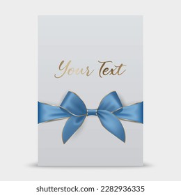 Vector 3d Cinta de regalo azul realista y Bow con fondo de tarjeta de felicitación blanca. Planilla de diseño de arcos, Concepto para cumpleaños, regalos de Navidad, invitaciones, tarjetas, caja de regalo. Decoración de vacaciones