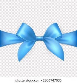 Vector 3d Realistic Blue Gift Ribbon, Bow for Greeting Card, Gift Isolated on Transparent Background. Bow Design Template, Concept for Birthday, Christmas Presents, Gifts, Invitation, Box