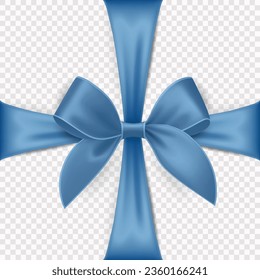 Vektorgrafik 3d Realistisches blaues Geschenkband, Bow für Grußkarte, Geschenk einzeln auf transparentem Hintergrund. Bow-Design-Vorlage, Konzept für den Geburtstag, Weihnachtsgeschenke, Geschenke, Einladung, Box