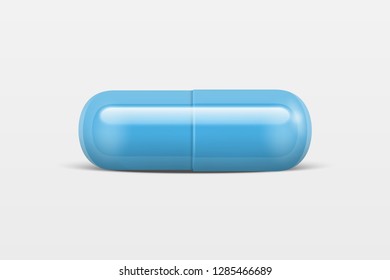 Vector 3d Realistic Blue Medical Pill Icon Closeup Isolated on White Background. Design template of Pills, Capsules for graphics, Mockup. Medical and Healthcare Concept. Front View