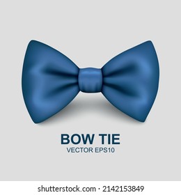 Vector 3d Realistic Blue S Bow Tie Icon Closeup Isolated on White Background. Silk Glossy Bowtie, Tie Gentleman. Mockup, Design Template. Bow tie for Man. Mens Fashion, Fathers Day Holiday