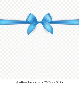 Vector 3d Realistic Blue Silk or Satin Gift Ribbon and Bow for Greeting Cards, Gifts, Gift Certificate, Isolated. Bow Design Template, Concept for Birthday, Christmas Presents, Gifts, Invitation, Box