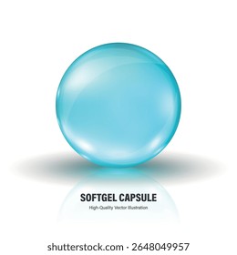 Vektor 3d realistische blaue Softgel-Kapsel, einzeln. Realistisches blaues Gel Pille Symbol. Transparente Medizin Pille, Vitamin Kapsel, Ergänzungssymbol, medizinische Vektorgrafik, Gesundheitsdarstellung