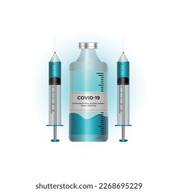Vector 3d Realistic Bottle and Syringe. Coronavirus Vaccine, Botox, Fillers, Injections, Hyaluronic Acid Closeup Isolated. Drug Ampoule Design Template, COVID-19 VACCINE ampoule isolated
