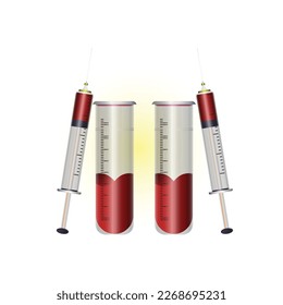 Vektor 3d realistische Flasche und Spritze. Coronavirus-Impfstoff, Botox, Filler, Injektionen, Hyaluronsäure, Nahaufnahme. Muster für Ampulle, COVID-19 VACCINE Ampulle einzeln