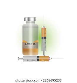 Vector 3d Realistic Bottle and Syringe. Coronavirus Vaccine, Botox, Fillers, Injections, Hyaluronic Acid Closeup Isolated. Drug Ampoule Design Template, COVID-19 VACCINE ampoule isolated