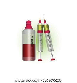 Vector 3d Realistic Bottle and Syringe. Coronavirus Vaccine, Botox, Fillers, Injections, Hyaluronic Acid Closeup Isolated. Drug Ampoule Design Template, COVID-19 VACCINE ampoule isolated
