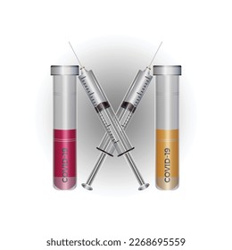 Vector 3d Realistic Bottle and Syringe. Coronavirus Vaccine, Botox, Fillers, Injections, Hyaluronic Acid Closeup Isolated. Drug Ampoule Design Template, Mockup.