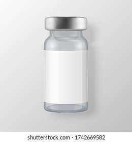 Vector 3d Realistic Bottle of Vaccine Icon Closeup Isolated on White Background. Drug Ampoule Design Template, Clipart, Mockup. Vaccination concept. Top View