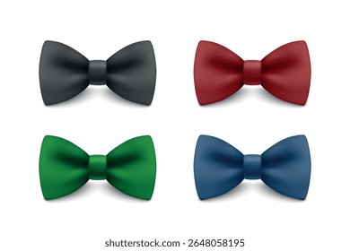 Vector 3d Realistic Bow Tie Icon Set. Elegant Classic Accessory for Men, Formal Attire, Wedding Style, Realistic Fashion Icons. Colorful Neckties Collection for Business and Special Occasion Design