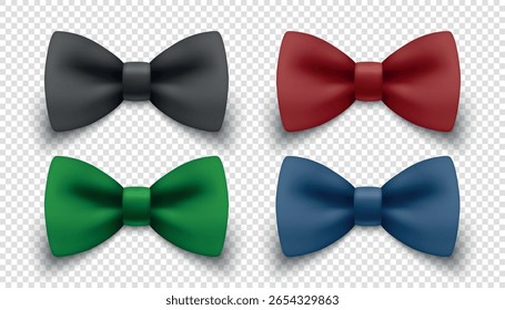 Vector 3d Realistic Bow Tie Icon Set. Elegant Classic Accessory for Men, Formal Attire, Wedding Style, Realistic Fashion Icons. Colorful Neckties Collection for Business and Special Occasion Design
