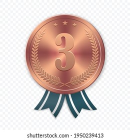 Vector 3d Realistic bronze medal, First place winner award