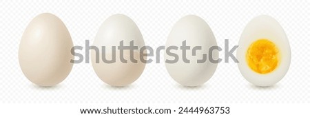 Vector 3d Realistic Brown Chicken Eggs. Textured Whole, Cracked Broken, Peeled Boiled Chicken Egg, Hard-Boiled Chicken Egg With Yolk Closeup Isolated. Eggs Isolated. Whole, Cut in Half Egg, Front View