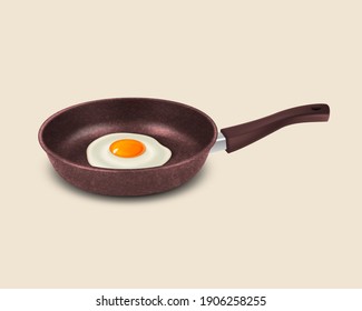 Vector 3d Panorámica Realista de Fría Marrón con Edd Frito, Omelet Interior Aislado. Desayuno, concepto de comida. Plantilla de diseño, combinación