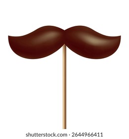 Vetor 3d Realistic Brown Mustache Prop on Stick, Isolado. Simples bigode para festa, cabine de fotos, mascarada, fantasia, Carnaval engraçado, Cosplay, Hipster Style