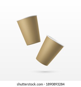 Vector 3d Realistic Brown Paper Disposable Cup for Beverage, Drinks Isolated on White Background. Coffee, Soda, Tea, Cocktail, Milkshake. Design Template of Packaging for Mockup. Front View