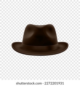 Vector 3d Realistic Brown Vintage Classic Gentleman Hat, Cap Icon Closeup Isolated. Front View. Mens Unisex Hat Design Template. Vector Illustration