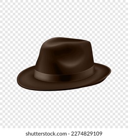 Vector 3d Realistic Brown Vintage Classic Gentleman Hat, Cap Icon Closeup Isolated. Front View. Mens Unisex Hat Design Template. Vector Illustration