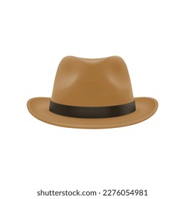 Vector 3d Realistic Brown Vintage Classic Gentleman Hat, Cap Icon Closeup Isolated. Front View. Mens Unisex Hat Design Template. Vector Illustration