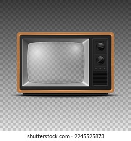 Vector 3d Realistic Brown Wooden Retro TV Receiver with Transparent Screen Isolated. Home Interior Design Concept. Vintage TV Set, Television, Front View - Shutterstock ID 2245525873
