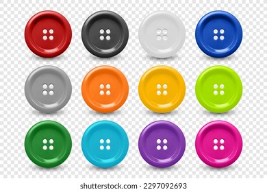 Vector 3d Realistic Buttons for Clothes Icon Set Closeup Isolated. Fashion, Art, Needlework, Sewing, Scrapbooking Decor. Round Clothes Button Collection, Top View