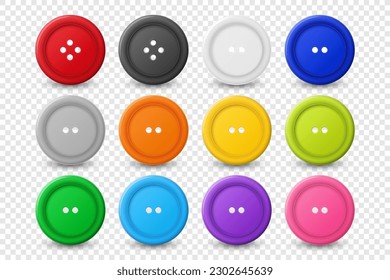 Vector 3d Realistic Buttons for Clothes Icon Set Closeup Isolated. Fashion, Art, Needlework, Sewing, Scrapbooking Decor. Round Clothes Button Collection, Top View