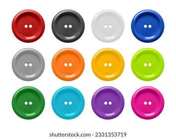 Botones realistas vectoriales 3d para la ropa Icono de la vestimenta Aislado. Moda, Arte, Cuidados, Cosmos, Decoración Scrapbooking. Colección de botones de la ropa redonda, vista frontal