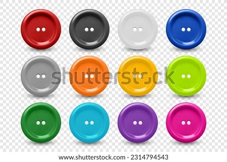 Vector 3d Realistic Buttons for Clothes Icon Set Closeup Isolated. Fashion, Art, Needlework, Sewing, Scrapbooking Decor. Round Clothes Button Collection, Front View