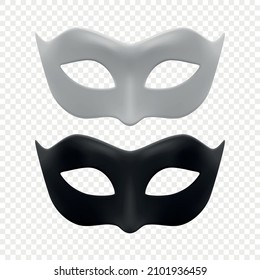 Vector 3d Realistic Carnival Face Mask Icon Set, Masks for Party Decoration, Masquerade Closeup Isolated. Design Template of Mask for Man or Woman. Carnival, Party, Secret, Hero, Stranger Concept