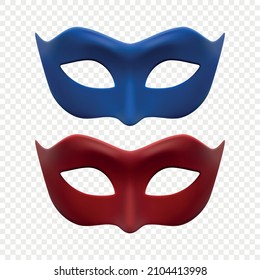 Vector 3d Realistic Carnival Face Mask Icon Set, Masks for Party Decoration, Masquerade Closeup Isolated. Design Template of Mask for Man or Woman. Carnival, Party, Secret, Hero, Stranger Concept