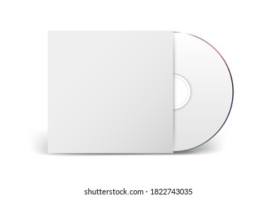 Vector 3d Realistic CD, DVD with Paper Cover Box Closeup Isolated on White Background. Design Template for Mockup. CD Packaging Copy Space. Front View