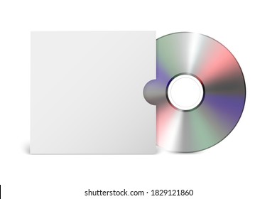 Vector 3d Realistic CD, DVD with Paper Cover Case Box Closeup Isolated on White Background. Design Template for Mockup. CD Packaging Copy Space. Front View