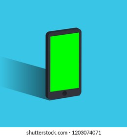 Vector 3d realistic cell phone. smartphone with green screen and original design