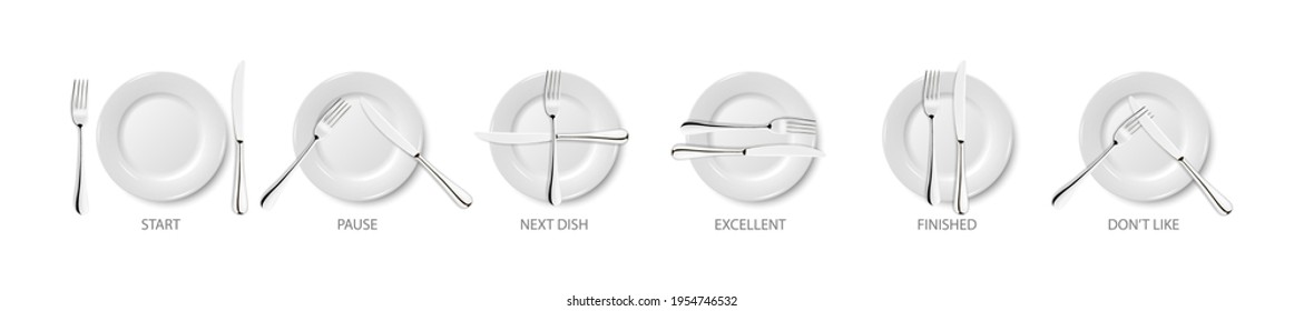Vector 3d Cerámica Realista, Porcelana Blanco Plate Aislado en Fondo Blanco. Etiqueta de la cena. Señales de bifurcación y bifurcación. Vista superior