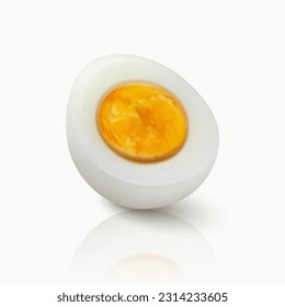 Vector 3d Realistic Chicken Egg. Peeled Boiled Chicken Egg, Hard-Boiled Chicken Egg With Yolk Closeup Isolated, Cut in Half, Front, Side View
