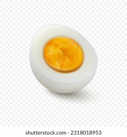 Vector 3d Realistic Chicken Egg. Peeled Boiled Chicken Egg, Hard-Boiled Chicken Egg With Yolk Closeup Isolated, Cut in Half, Front, Side View
